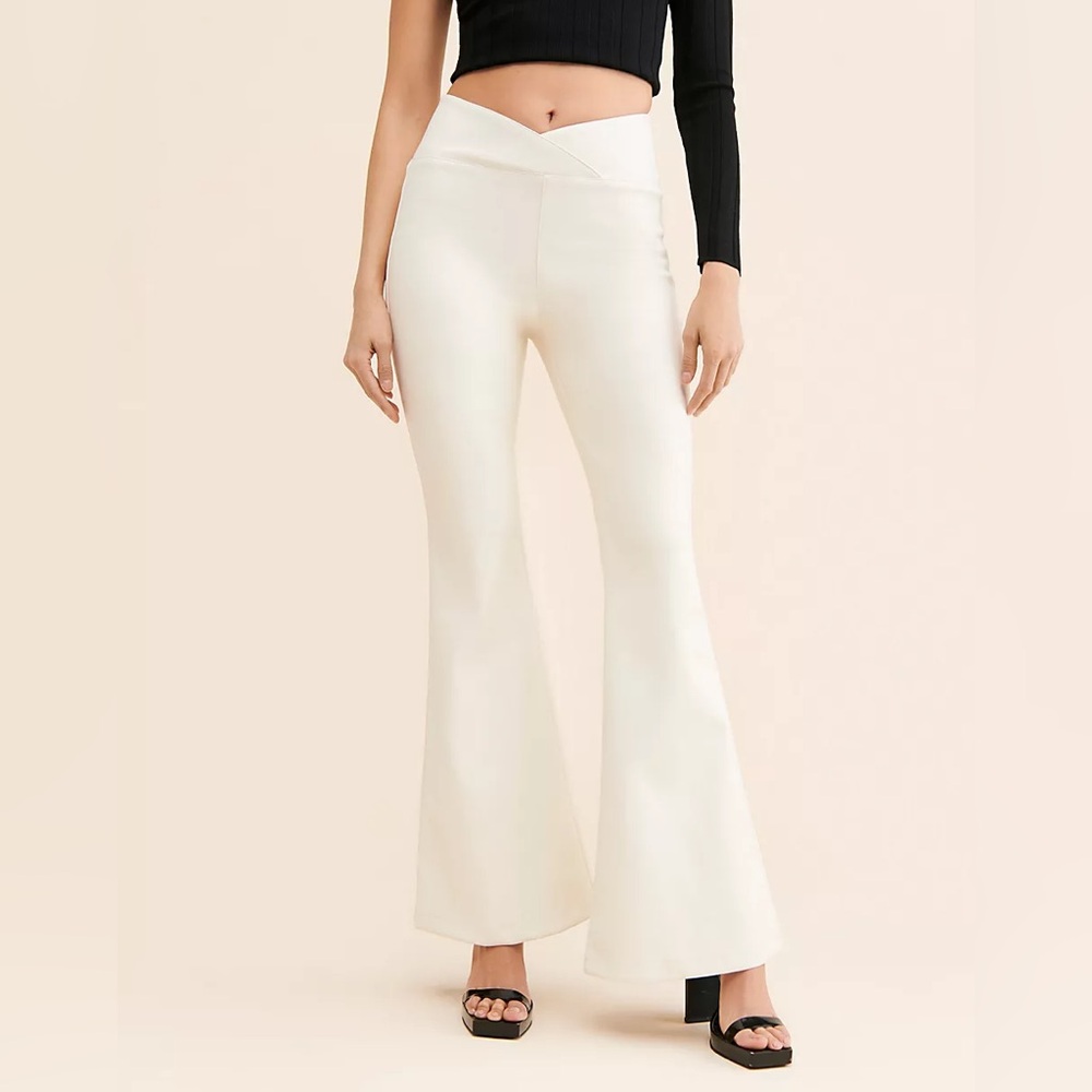 Free People Venice Beach Vegan Leather High Rise Flare Pants in Ivory